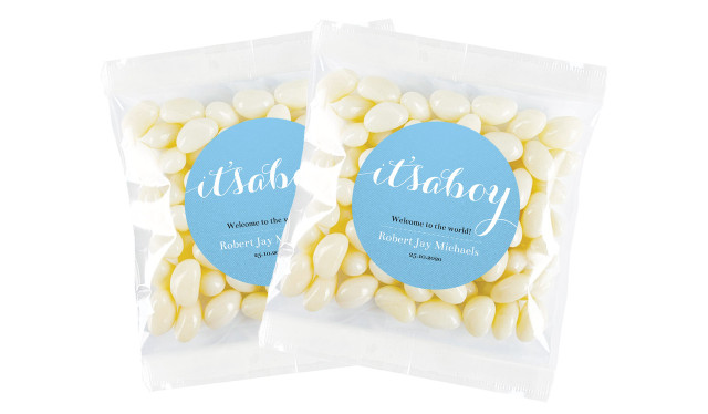 Flowing Words Boys Birth Announcement Personalised Lolly Bag