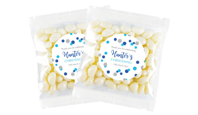 Confetti Blue Christening Personalised Lolly Bag