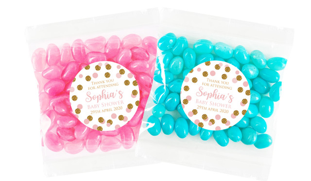 Pink Gold Confetti Baby Shower Personalised Lolly Bag 55g (Choice Of Filling)