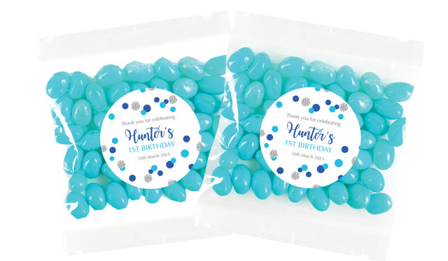 Confetti In Blue And Silver Personalised Lolly Bag (Choice Of Fillings)
