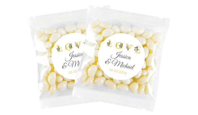 L-O-V-E Flowers Personalised Jelly Bean Bag Favour