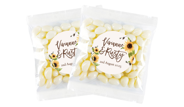 Rustic Sunflower Personalised Jelly Bean Bag Favour
