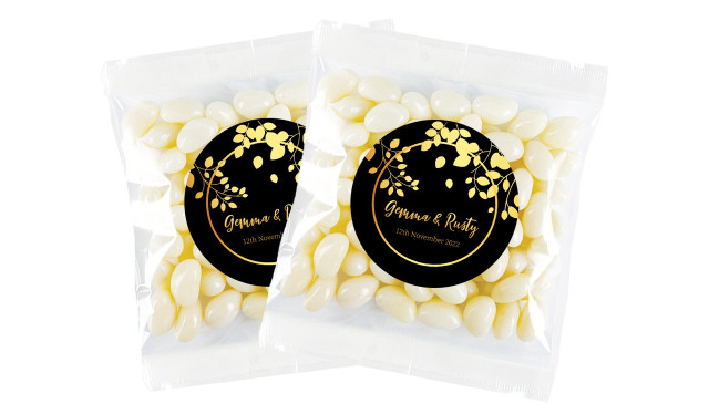 Gold Leaves Personalised Jelly Bean Bag Favour