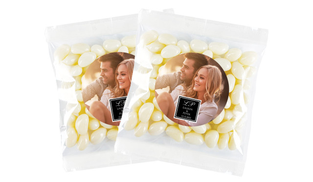 A Photo With Square Personalised Jelly Bean Bag Favour