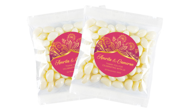 Regal Pink And Gold Personalised Jelly Bean Bag Favour