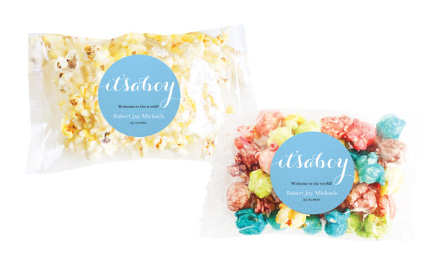 Flowing Words Boys Birth Announcement Personalised Popcorn Bag
