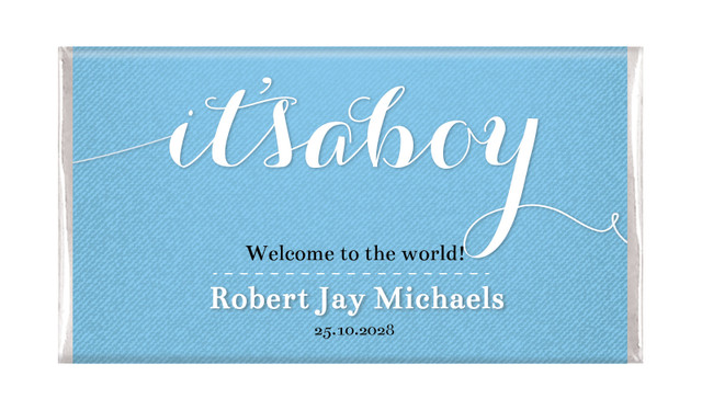 Flowing It's A Boy Blue Personalised Chocolate Bar