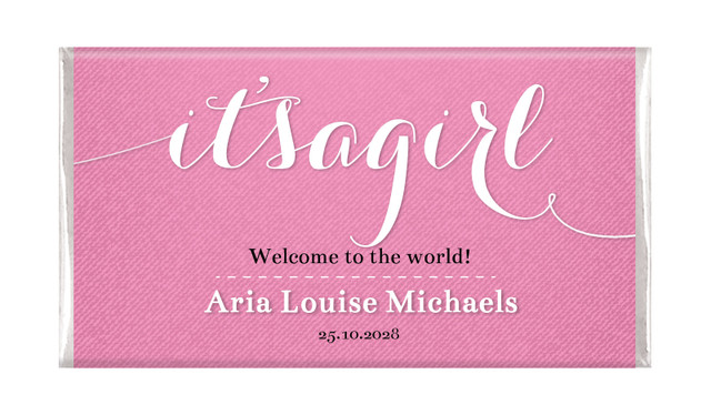 Flowing It's A Girl Pink Personalised Chocolate Bar