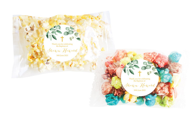 Gum Leaves & Gold Christening Personalised Popcorn Bag