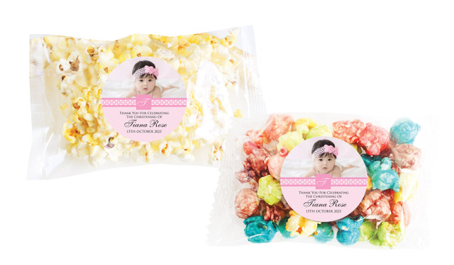 Initial Pink Christening Personalised Popcorn Bag