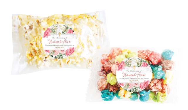 Magnificent Floral Christening Personalised Popcorn Bag