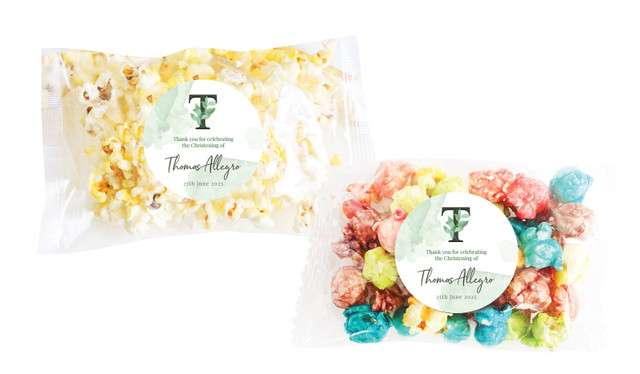Monogram Green Christening Personalised Popcorn Bag