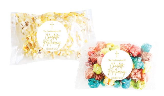 Modern White and Gold Confirmation Personalised Popcorn Bag