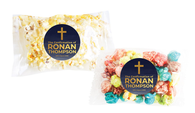 Navy Blue Watercolour Confirmation Personalised Popcorn Bag