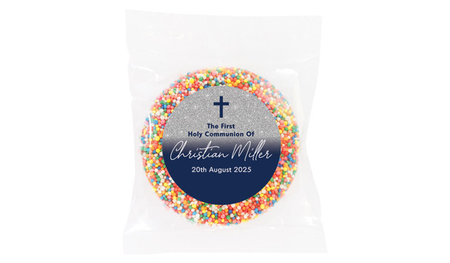 Blue and Silver glitter Communion Personalised Giant Freckle