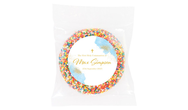 Gold Sparkle on Blue Communion Personalised Giant Freckle