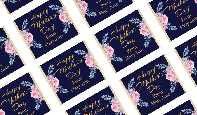 Pink Roses On Navy Mothers Day Personalised Mini Chocolates