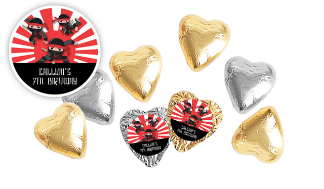 Ninja Birthday Personalised Foil Chocolate Hearts