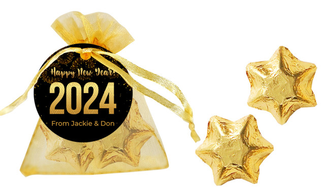 Black And Gold Personalised New Years Eve Organza Bag