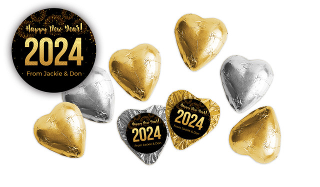 Black And Gold Personalised NYE Foil Chocolate Hearts