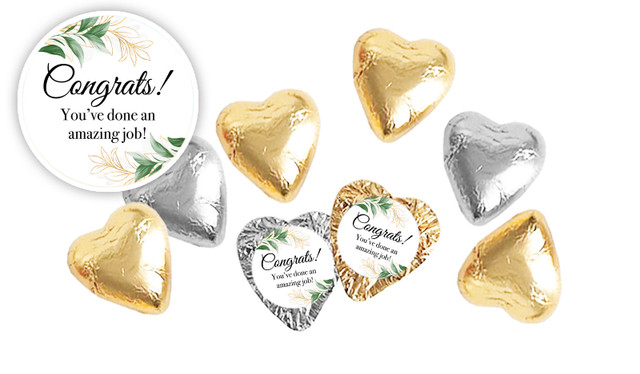 Gold And Green Leaves Congratulations Personalised Chocolate Hearts