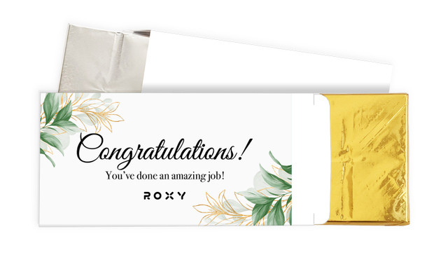 Gold And Green Leaves Congratulations Personalised Chocolate Bar In A Box
