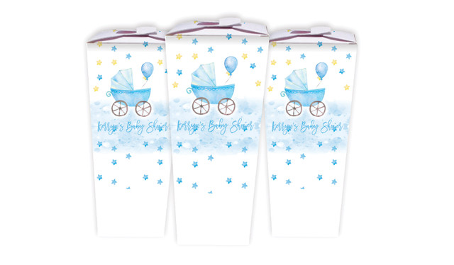 Pram Blue Baby Shower Personalised Chocaboxes