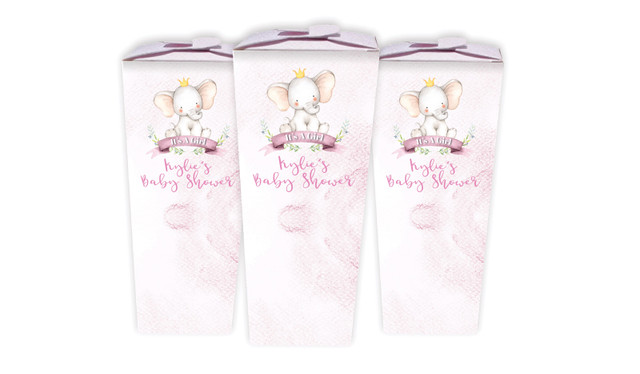 Sitting Elephant Pink Baby Shower Personalised Chocaboxes