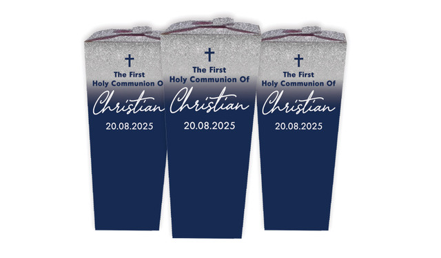 Blue and Silver glitter Communion Personalised Chocaboxes