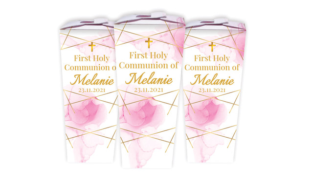 Pink Watercolour with Gold Communion Personalised Chocaboxes