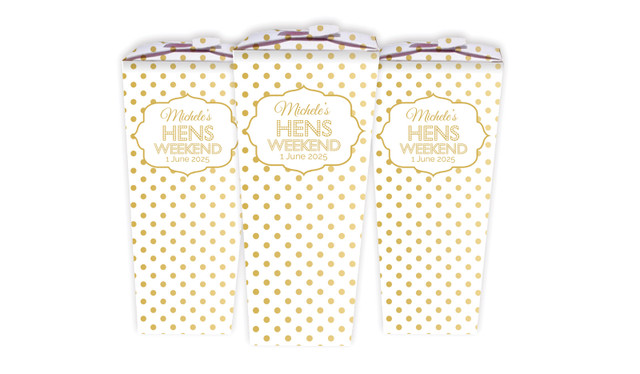 Gold Polkadot Hens Night Personalised Chocaboxes
