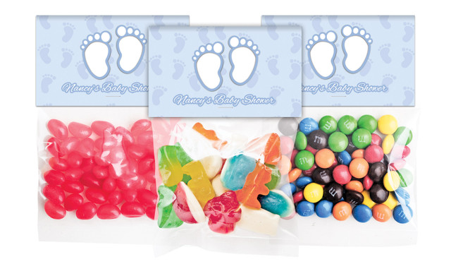 Baby Feet Blue Baby Shower Personalised Lolly Bag With Topper