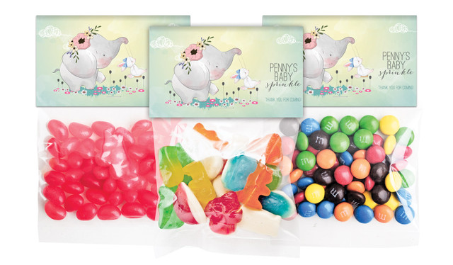 Elephant And Friend Baby Shower Personalised Lolly Bag With Topper