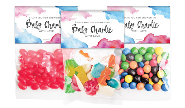 Mixed Watercolour Baby Shower Personalised Lolly Bag With Topper