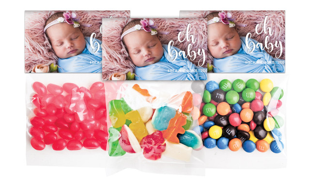 Oh Baby Birth Announcement Personalised Lolly Bag With Topper