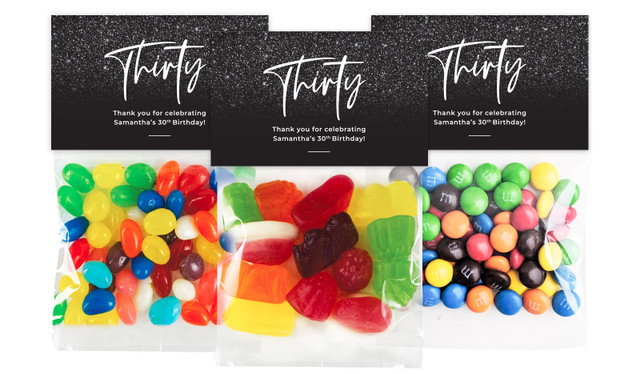 30th Birthday Personalised Lolly Bag With Topper