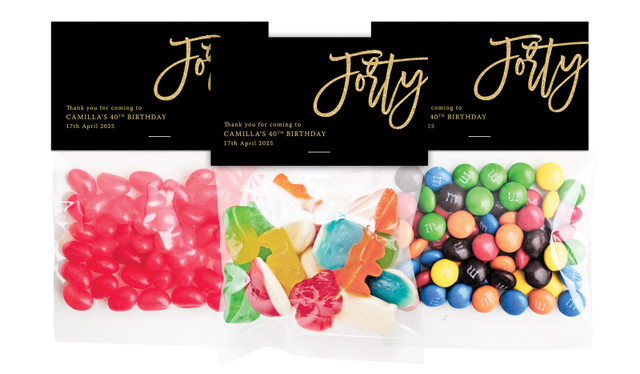 40th Black Personalised Lolly Bag With Topper