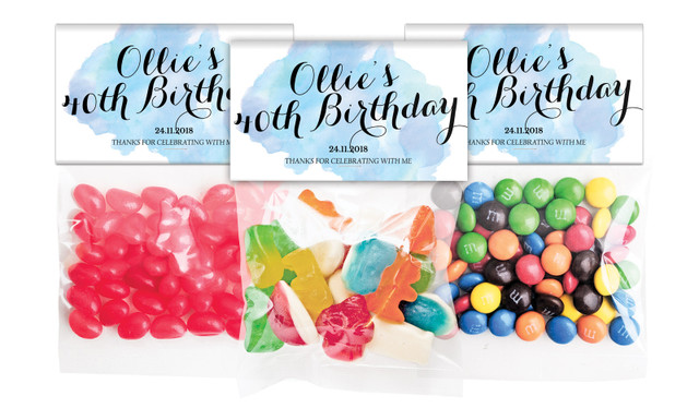 A Splash Of Water Colour Blue Personalised Lolly Bag With Topper