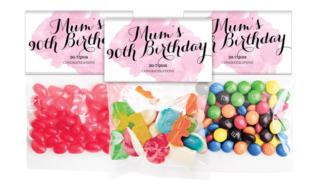 A Splash Of Water Colour Pink Personalised Lolly Bag With Topper