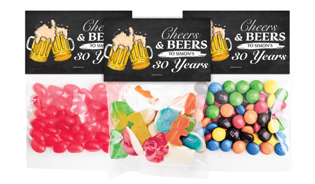 Cheers And Beers Personalised Lolly Bag With Topper