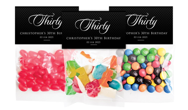 Elegant Black Personalised Lolly Bag With Topper