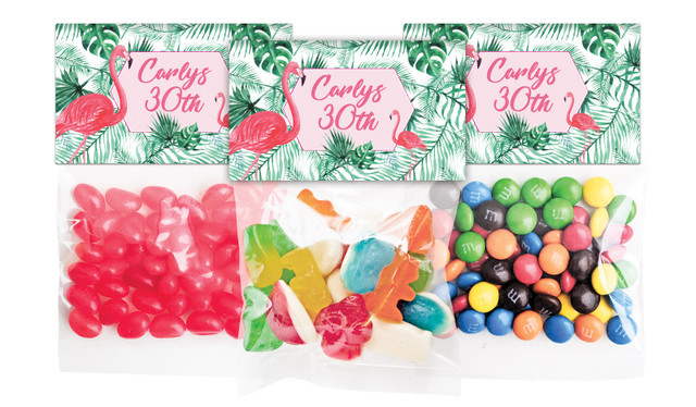 Flamingo Jungle Personalised Lolly Bag With Topper