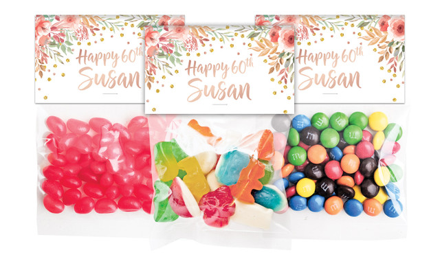 Peach Floral Personalised Lolly Bag With Topper