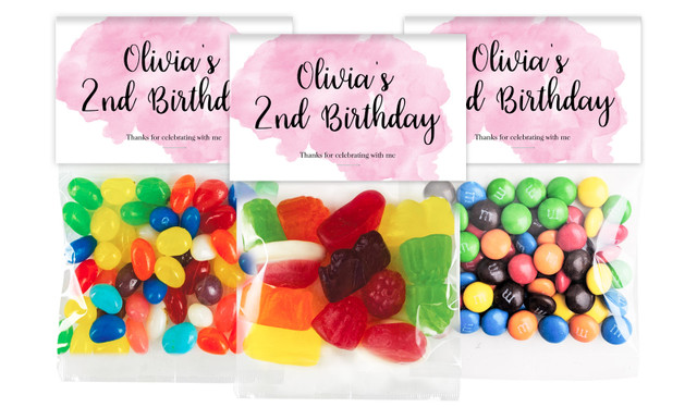 A Splash Of Watercolour Pink Birthday Personalised Lolly Bag With Topper