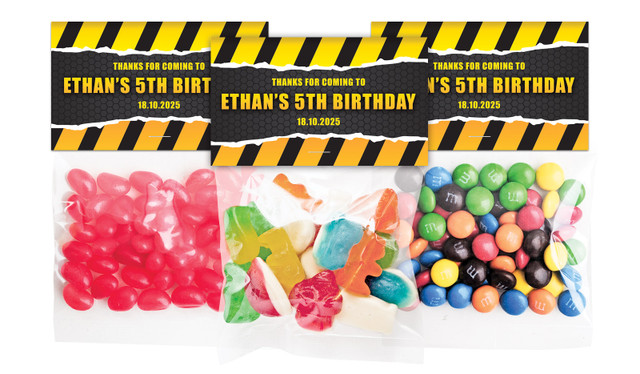 Construction Builders Birthday Personalised Lolly Bag With Topper