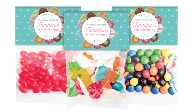 Donut Party Birthday Personalised Lolly Bag With Topper