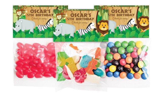 Jungle Animals Birthday Personalised Lolly Bag With Topper