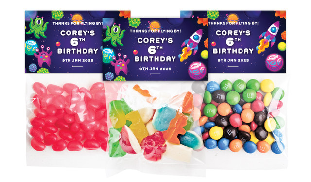 Outerspace Birthday Personalised Lolly Bag With Topper