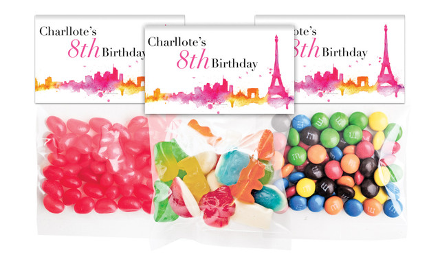 Paris Watercolour Birthday Personalised Lolly Bag With Topper