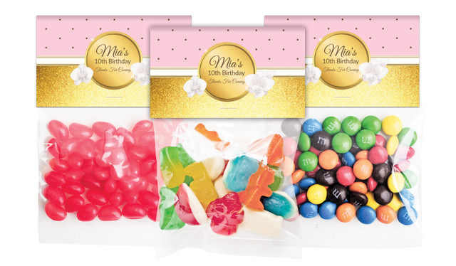 Pink & Gold Birthday Personalised Lolly Bag With Topper